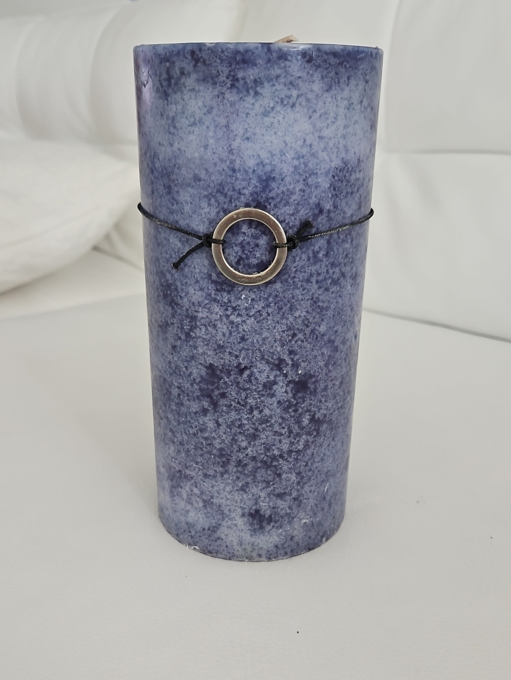 Kohl's Sonoma Rustic Blue Speckled Pillar Candle with Ring Accent